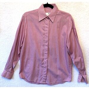 Saks Fifth Avenue Womens Red Check Cotton Button Up Shirt Size 8 Made In Ireland